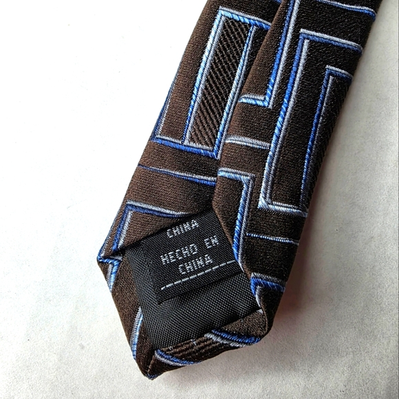STAFFORD Geometric Brown and Blue Men's Silk Tie - Picture 5 of 8